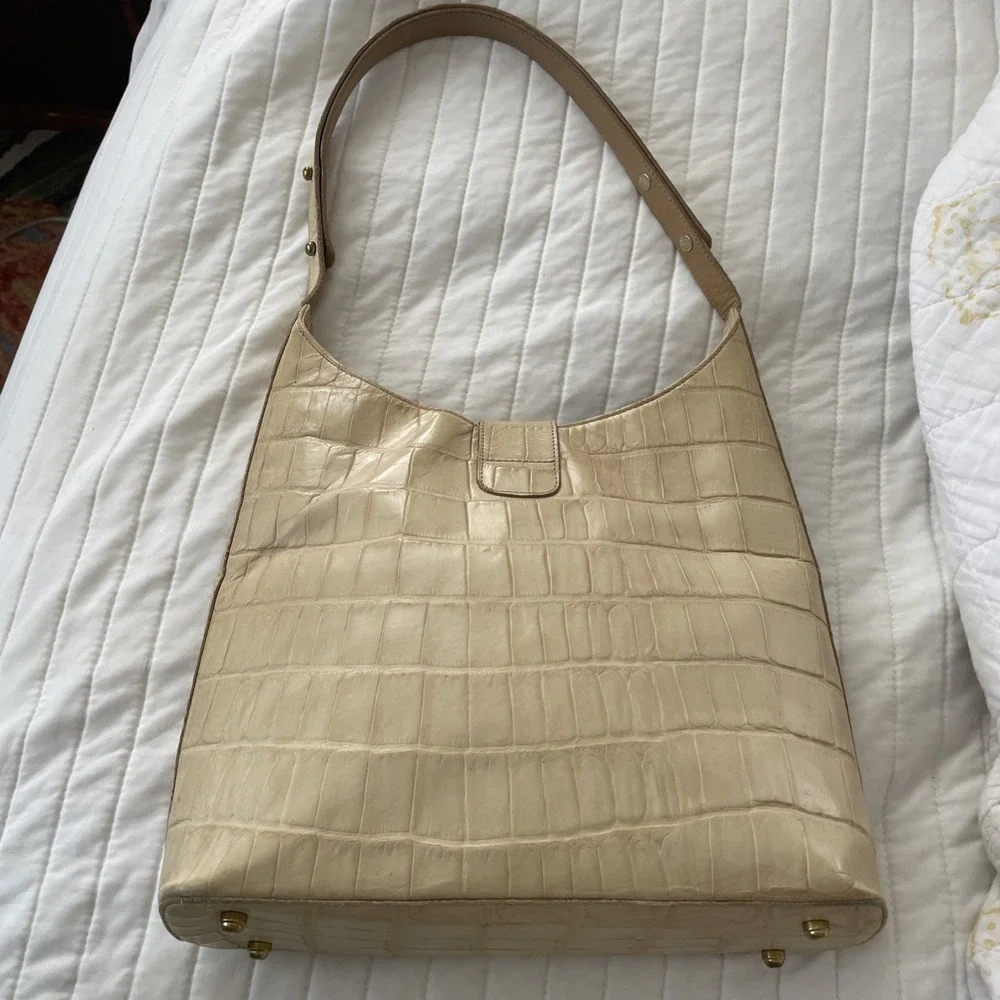 Brahmin Kendall Vintage Cream Croc Embossed Leather Hobo Shoulder Bag / Tote‎